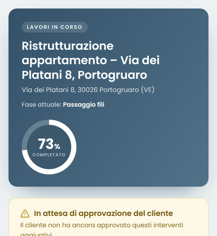 App Mae Home: la vista del cliente con avanzamento del cantiere