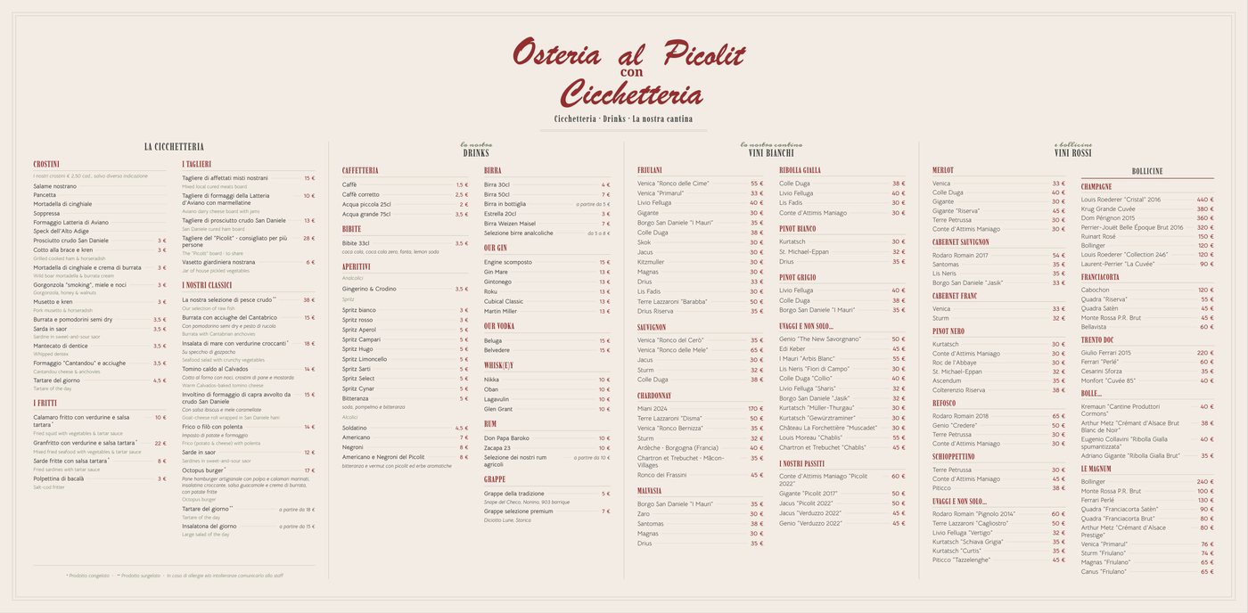 Bacheca dei vini dell'Osteria al Picolit, formato da stampare