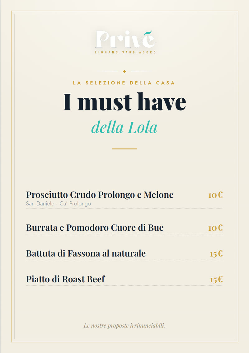 Carta I must have della Lola del Privè Lignano