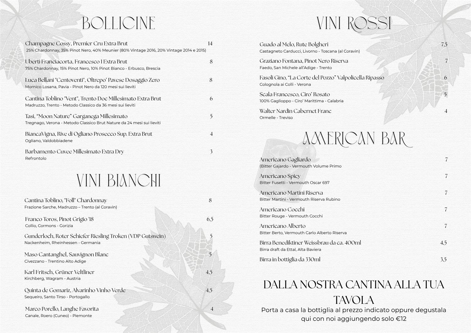 Carta dei vini Vino & Vino